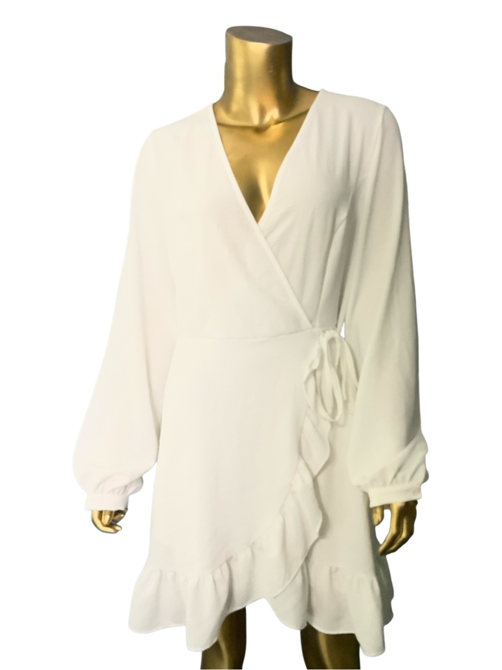 Altar'd State Wide Long Sleeve V-Neck Ruffle Mini Dress Cream White